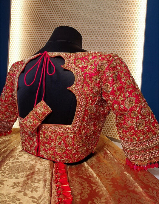 Bridal Gold Jardosi and Maggam work Blouse ready to wear any size possible