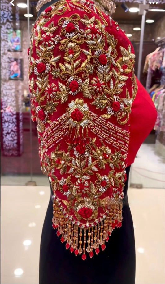 Stone studded Gold Work kardana n zardosi net hands work Blouse ready to wear