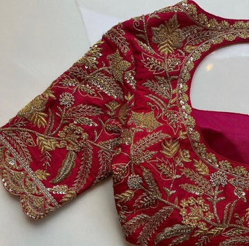 red hand embroidered blouse