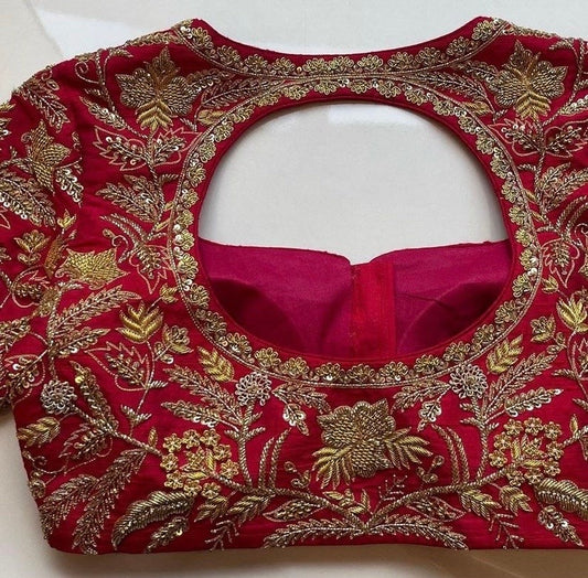 red hand embroidered blouse