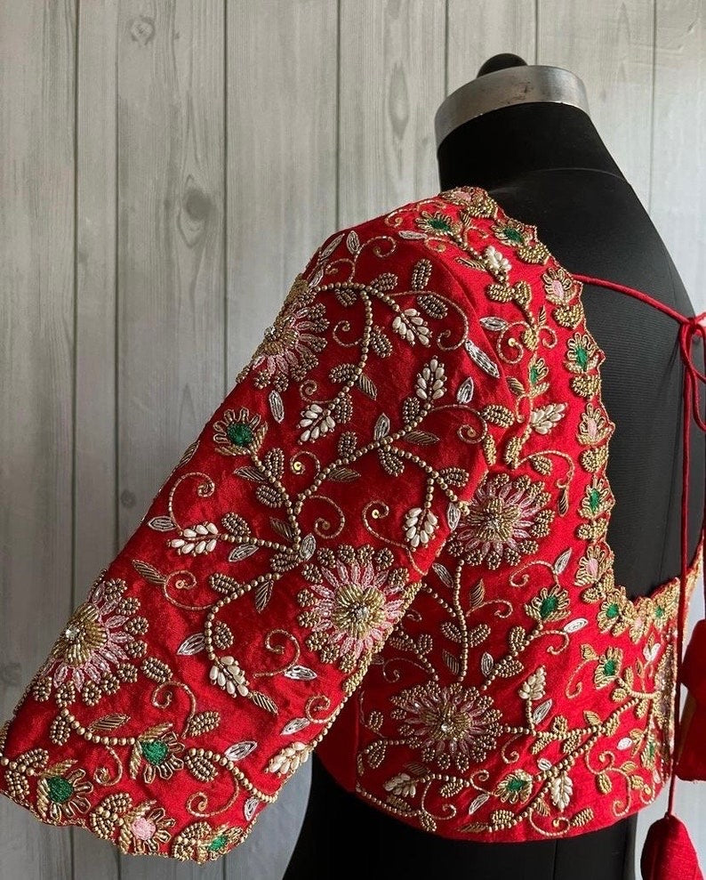 pure silk hand embroidery bridal blouse
