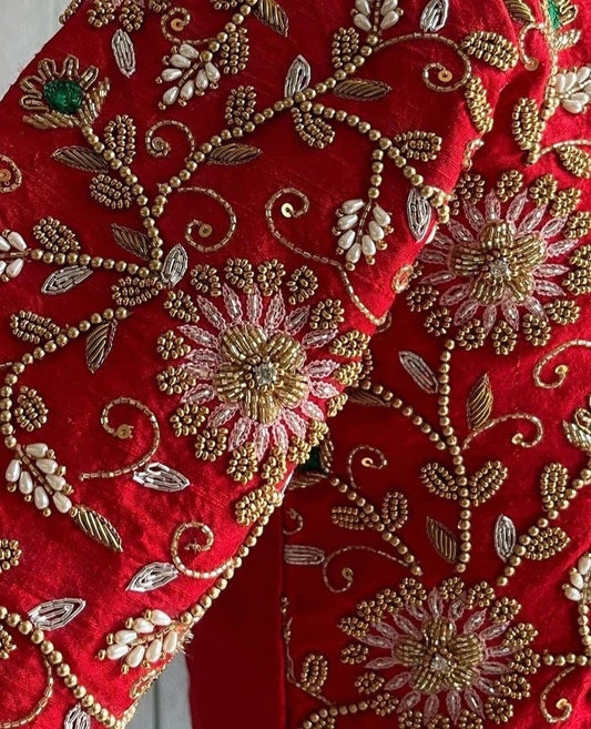 pure silk hand embroidery bridal blouse