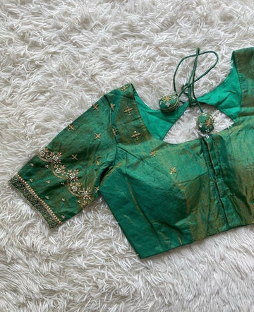 green ready made embroidery blouse
