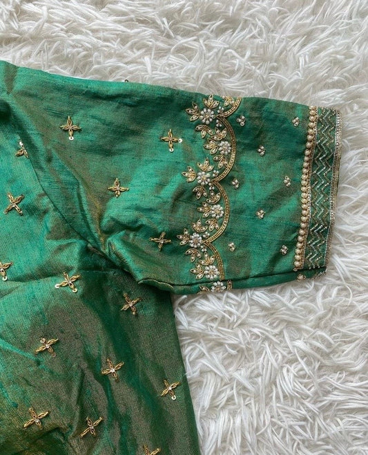green ready made embroidery blouse