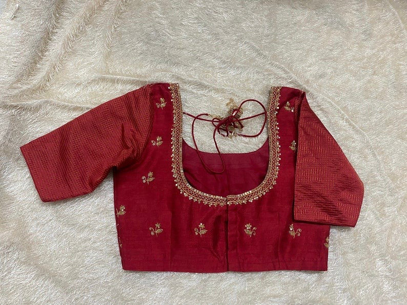 pure silk red hand embroidery blouse