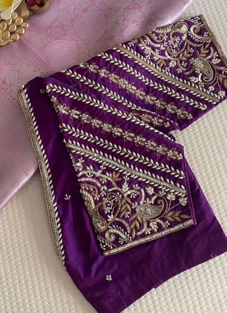 purple hand embroidered blouse