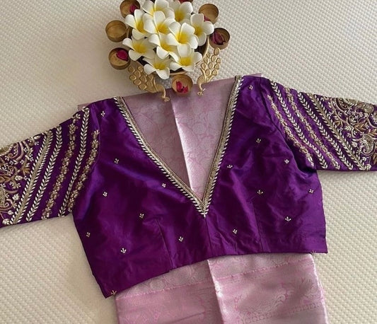purple hand embroidered blouse