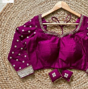 Purple pink hand embroidery blouse
