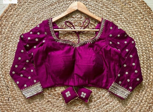 Purple pink hand embroidery blouse