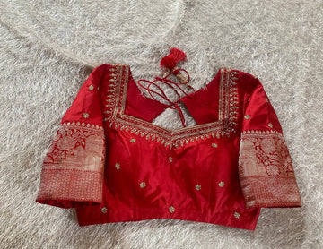 pure silk red hand embroidery blouse
