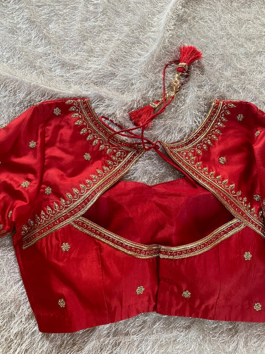pure silk red hand embroidery blouse