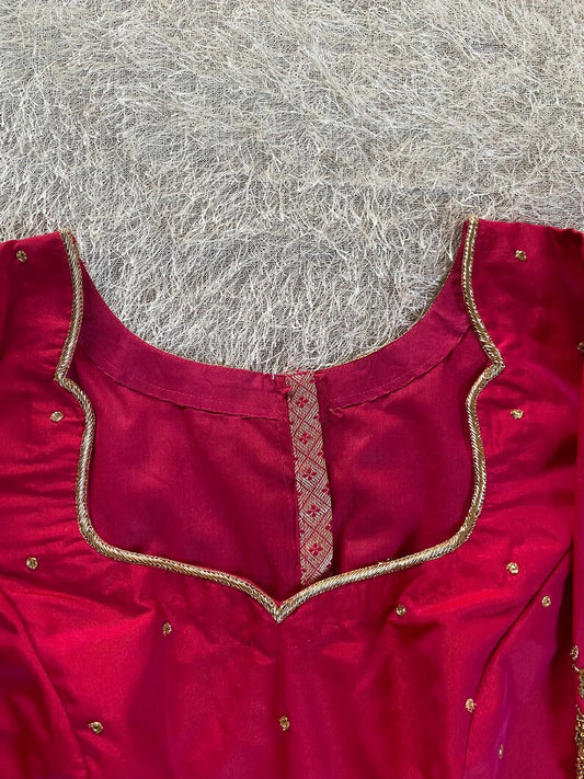 pure red silk hand embroidery blouse