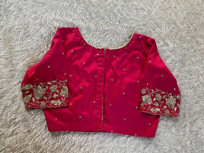pure red silk hand embroidery blouse