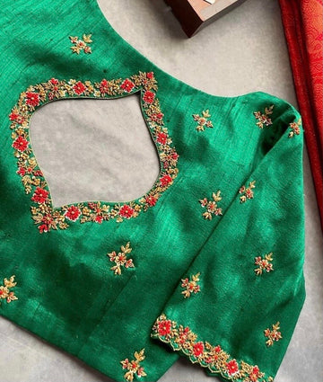 green ready made blouse zardosi