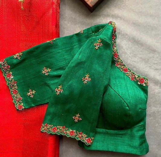 green ready made blouse zardosi