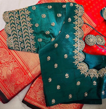green pure silk hand embroidery blouse