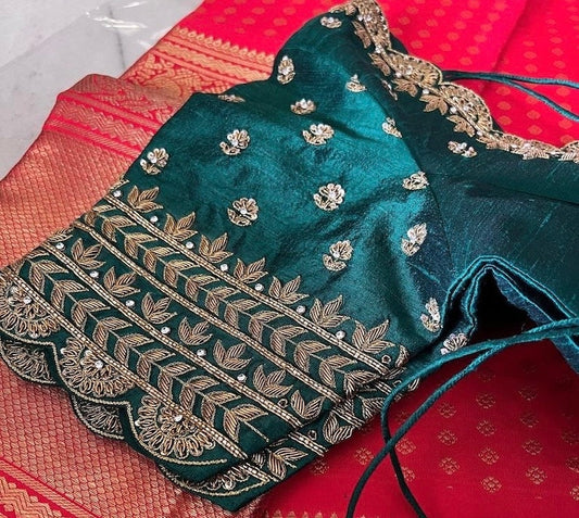 green pure silk hand embroidery blouse