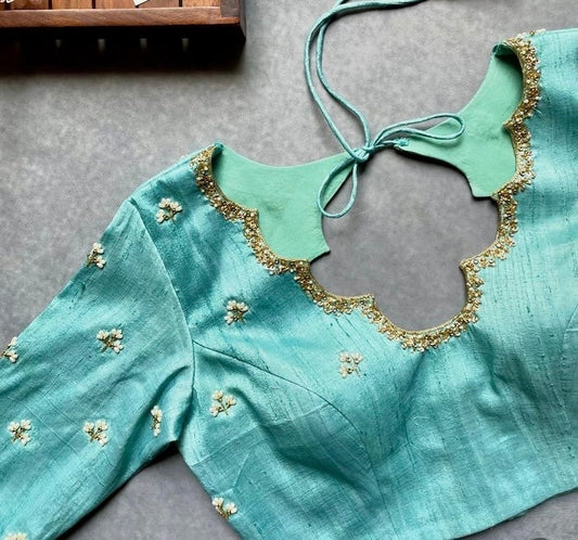 sea green ready made blouse