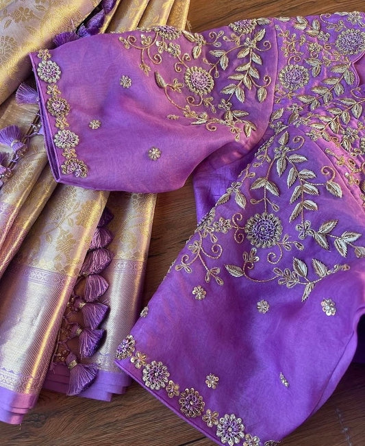 Lavender hand embroidery blouse