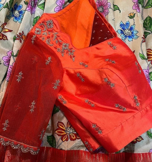 pure silk orange hand embroidery blouse