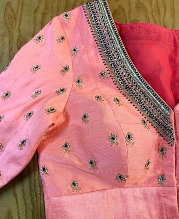 peach pink maggam blouse
