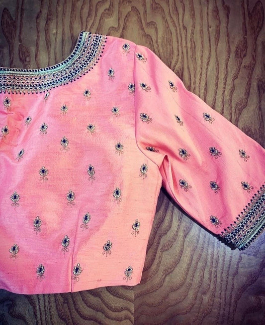 peach pink maggam blouse