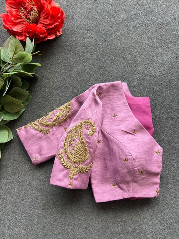 pink hand embroidered blouse