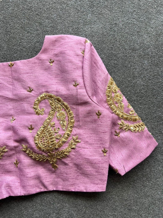pink hand embroidered blouse