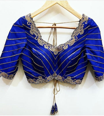 Navy blue silk hand embroidery blouse