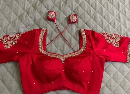 reddish pink maggam blouse