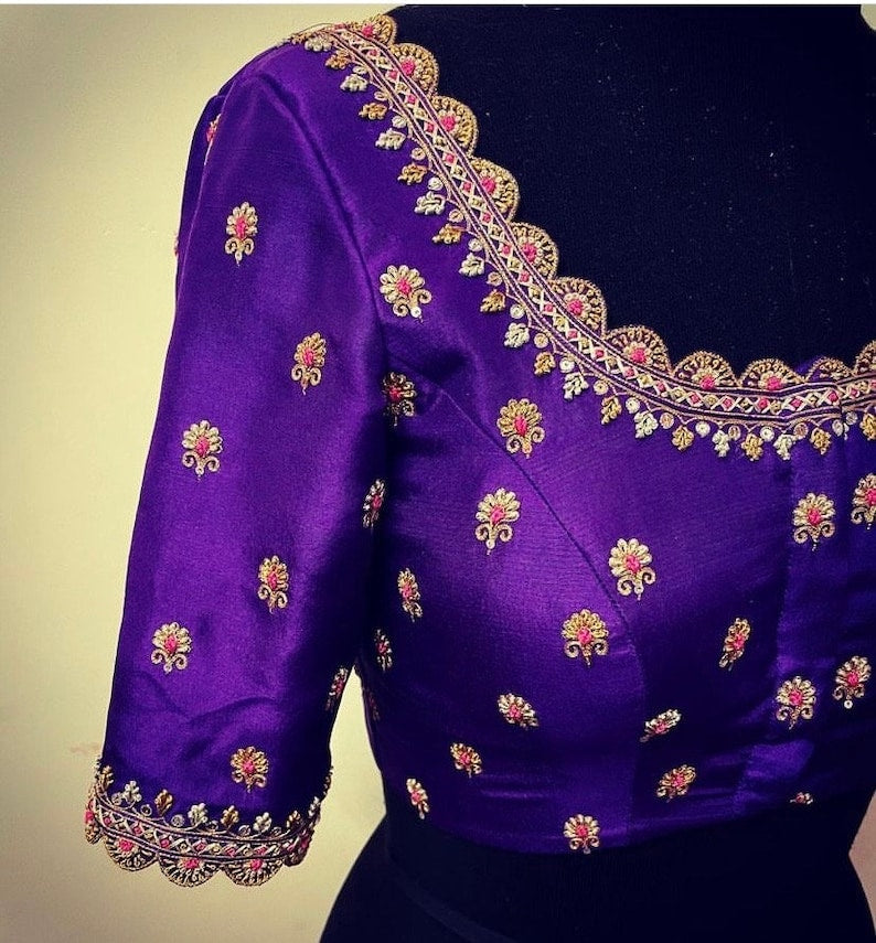 purple ready made blouse zardosi