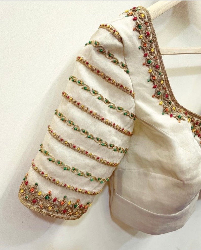 cream ready made zardosi blouse