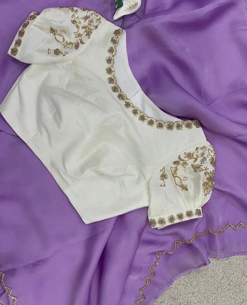 hand embroidered blouse organza saree