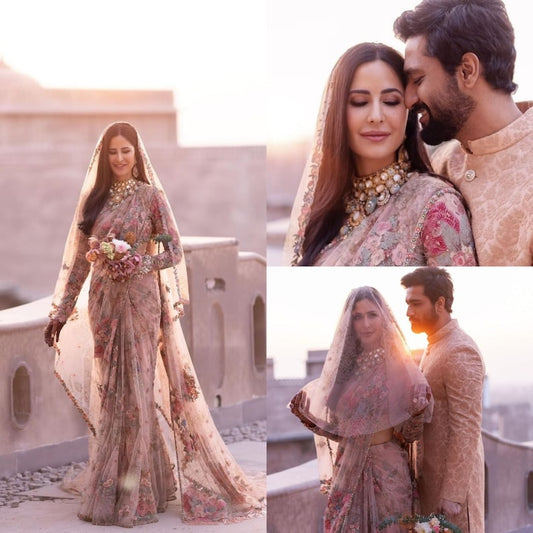 Heavy Embroidery Thread and Zari Work Beautiful Saree in Net For Women
