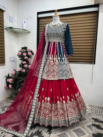 Outstanding Multi Color Diamond Hand Work Top With Lehenga