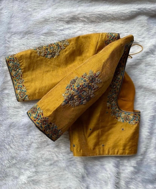 mustard yellow maggam blouse