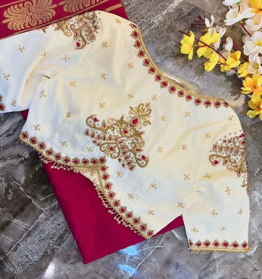 off white ready made embroidered blouse