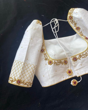 cream ready made embroidered blouse