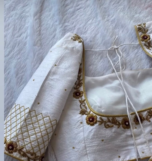 cream ready made embroidered blouse
