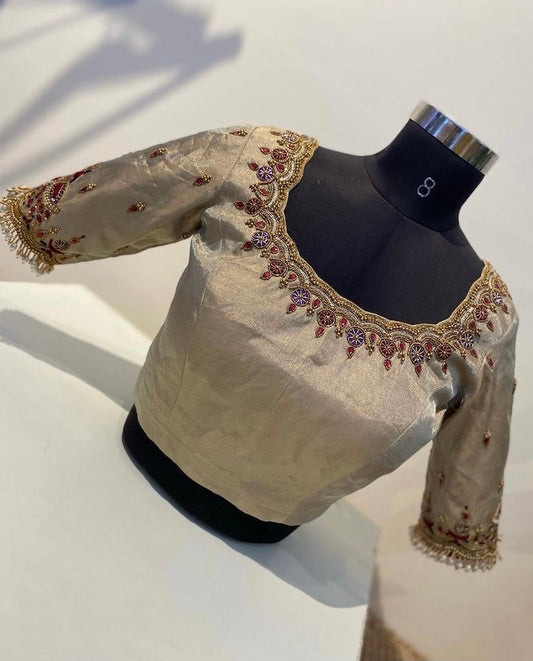 pure tissue silk hand embroidery blouse