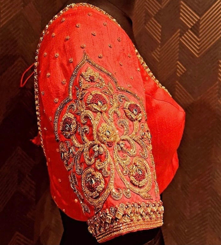 bridal red ready made embroidery blouse