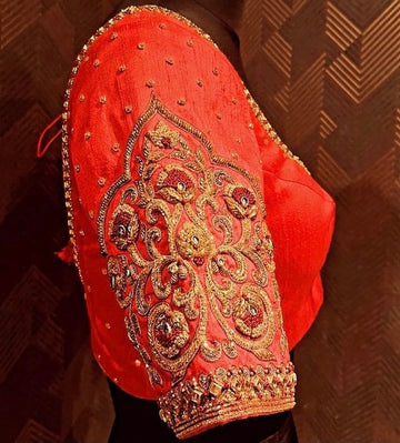 bridal red ready made embroidery blouse