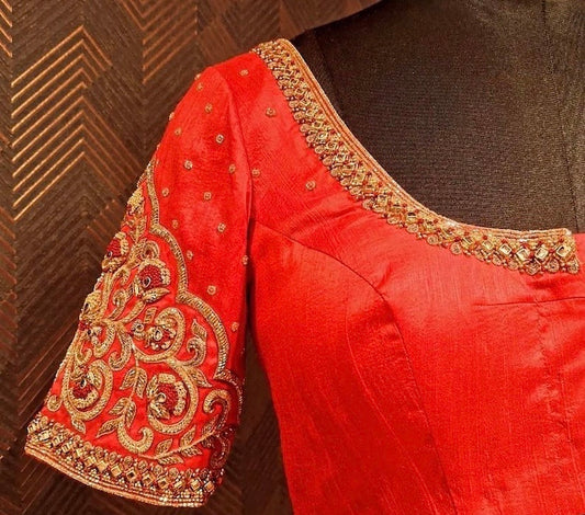 bridal red ready made embroidery blouse