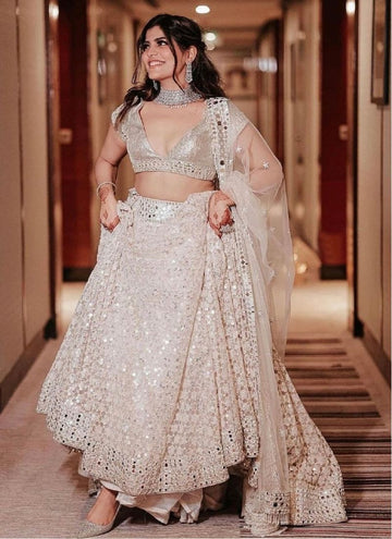 White Coloured Paper Mirror Work Designer Lehenga Choli