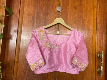 pink Pure silk hand embroidery blouse
