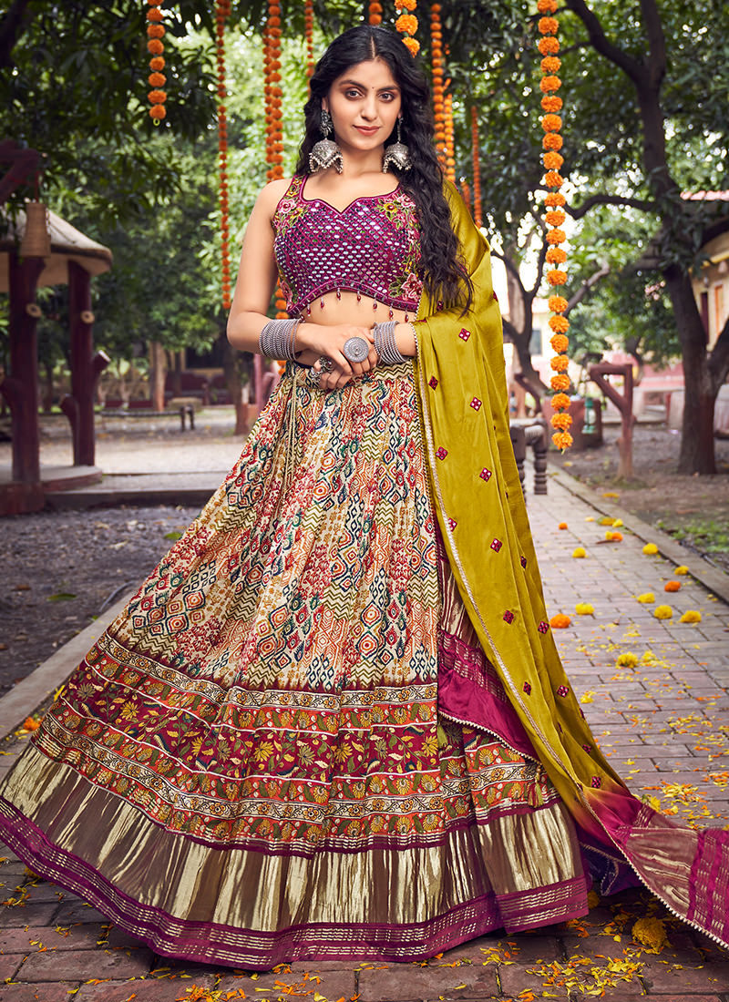 Silk readymade circular lehenga choli in Multicolor