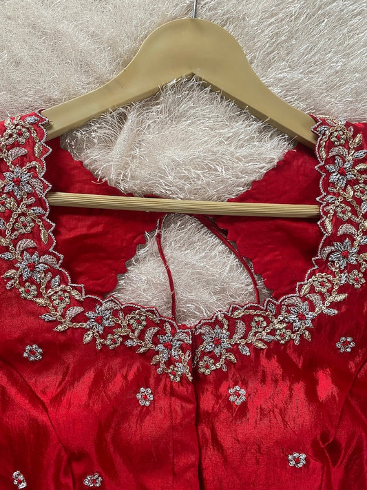 red pure silk hand embroidery blouse