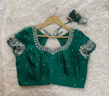 green pure silk hand embroidery blouse