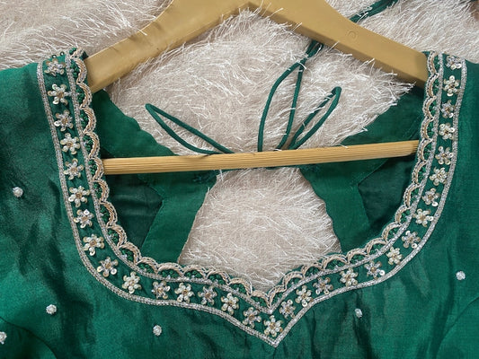 green pure silk hand embroidery blouse