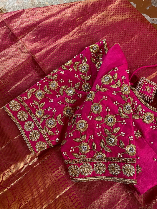 pure silk hand embroidery bridal blouse